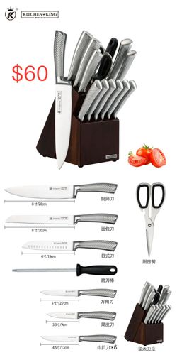 14- Kitchen Knife Set with Block,Stainless Steel Chef Knife