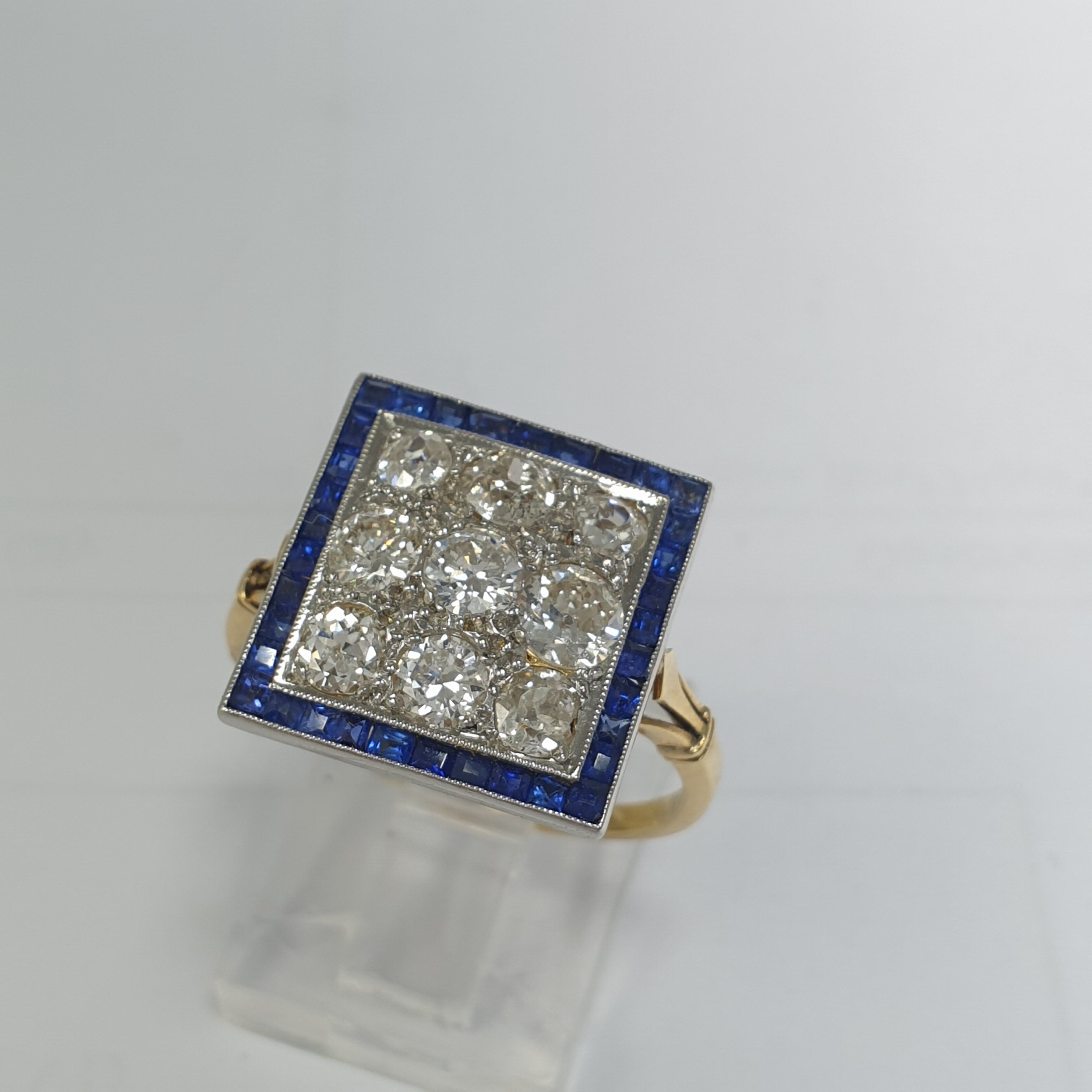 Vintage Art Deco Ring Natural Diamonds And Sapphires Platinum And 18k Gold