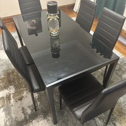 Modern Glass Dining Table Set With Six Chairs 