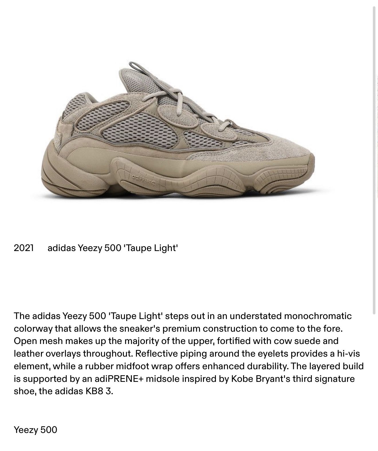 adidas Yeezy 500 “Taupe Light” – Size 6 M