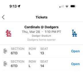 Dodgers Opening Day Tickets (FACE VALUE)