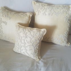 Ecru/beige Silk Decorative Pillows 