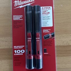NEW Milwaukee 100 Lumens Aluminum Pen Light with Clip (2-Pack)