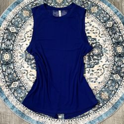 Fabletics XS Oversized Small Royal Blue Active Athletic Tank Top Mesh Slit Back