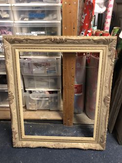 Vintage Wood Frame W floral Molding 27” X 31”