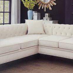 Smaller Style White Linen Sectional Couch