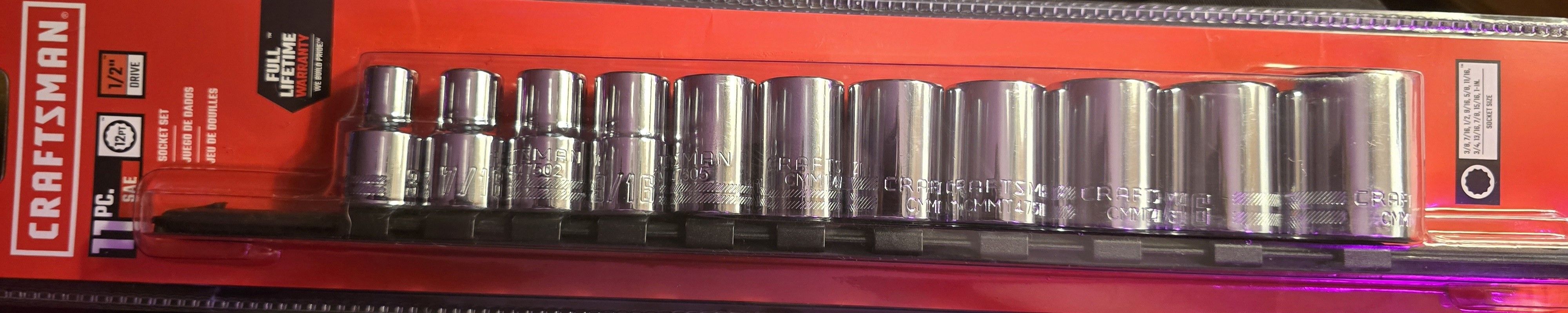 Craftsman 11 Piece SAE 12 Point 1/2 Inch Drive Soxket Set