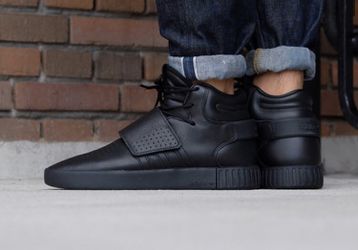 ADIDAS Black Leather Tubular Invader Strap Casual Sneakers Shoes BW0871- SIZE 8 New without box