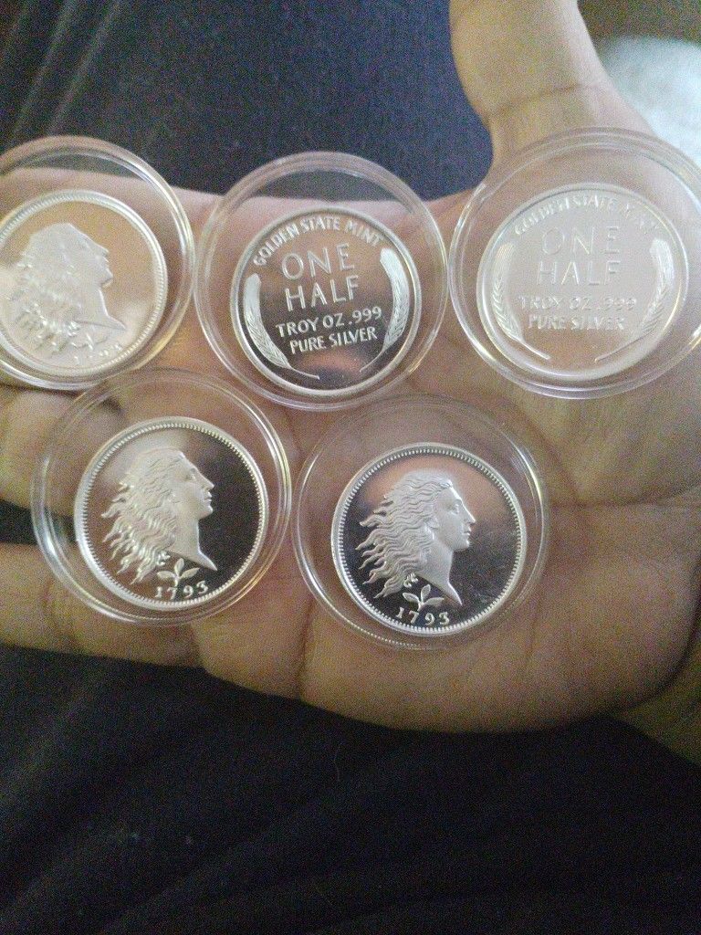 5 Half Ounce .999 Silver Rounds!