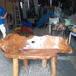 Hand Carved Burlwood Bench