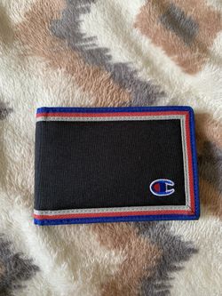 Mens CHAMPION Black With Red Blue Border Bifold Wallet