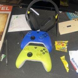 2 Xbox Controllers And wireless headset
