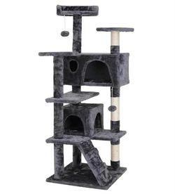 Cat Tree, 55" Multi-tier Cat Tree Condo with Sisal Scratching Posts, Vertical Scratcher, 3 Secure Perches, 11.8" Secure Base 2 Cozy Hideaways for Sma