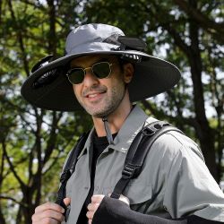Sunshade Hat with Cooler, Novel & Practical Wide Outdoor Hat with 3 Speed Adjustable Solar Fan