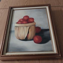 Vintage Antique Painting - Apples In Basket