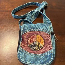 Vintage Style Peace Sign Crossbody Made in Nepal Bag Hippie Boho Festival Pouch Purse 