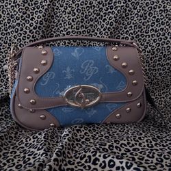 Baby Phat Studded Denim and Leather Shoulder Bag