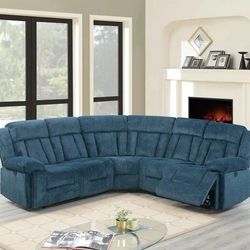 Brand New Blue Super Plush Power Reclining Sectional Sofa 