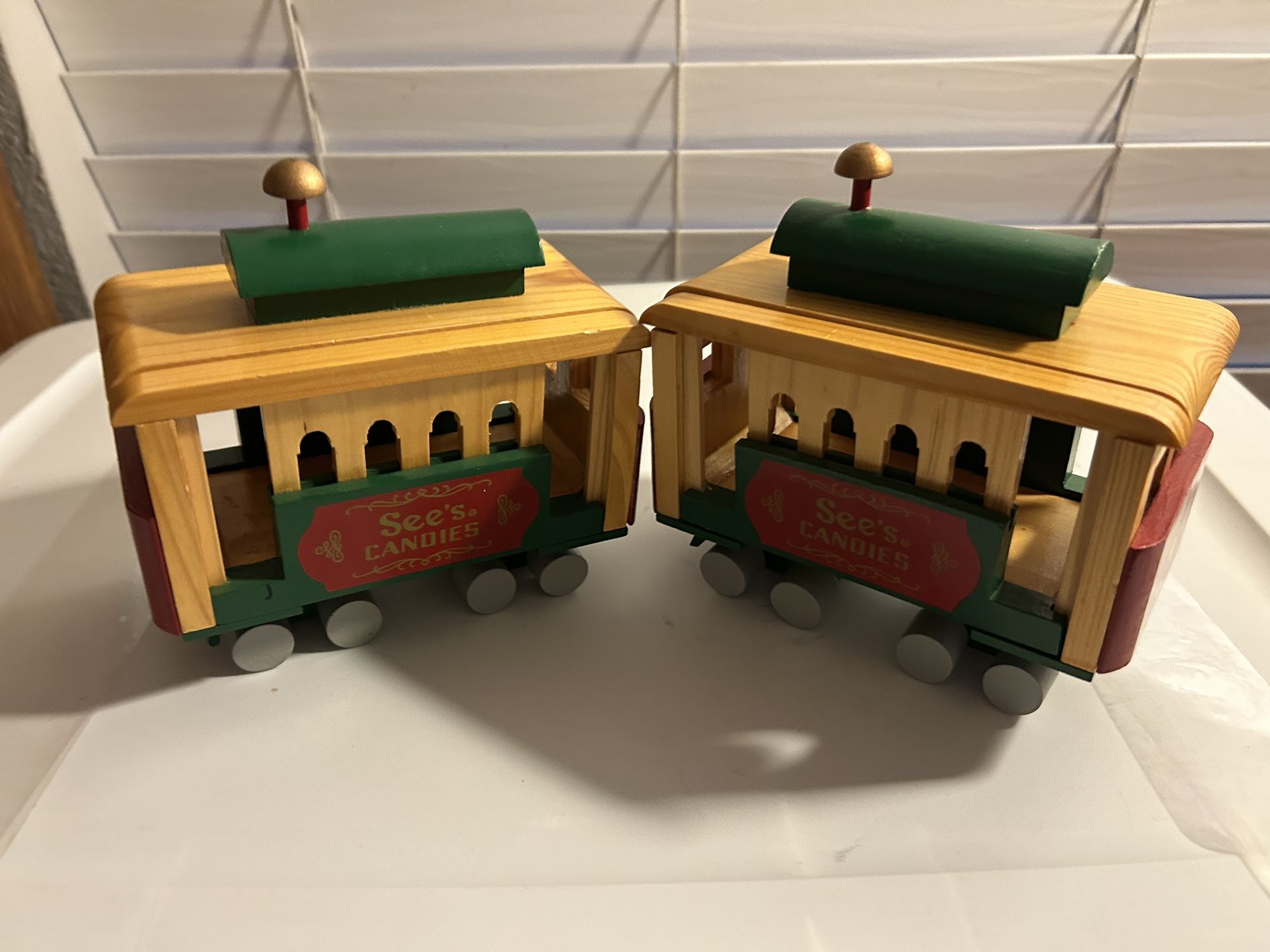 Set off 2 Vintage See’s Candies, Wooden Trolley Train Cars