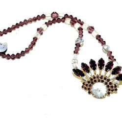 Shimmering Crystal Brooch Necklace 