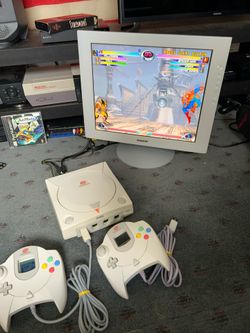 Sega Dreamcast with GDEMU (ODE) 2 controllers VMU all cords Sony LCD VGA screen 50 games on sd card