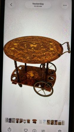 Vintage mid century Italian marquetry drop leaf bar teacart