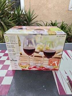 Tritan Wine (4) Stemmed & (4) Stemless Break Resistant Wine Glass Set 8 Piece - NEW