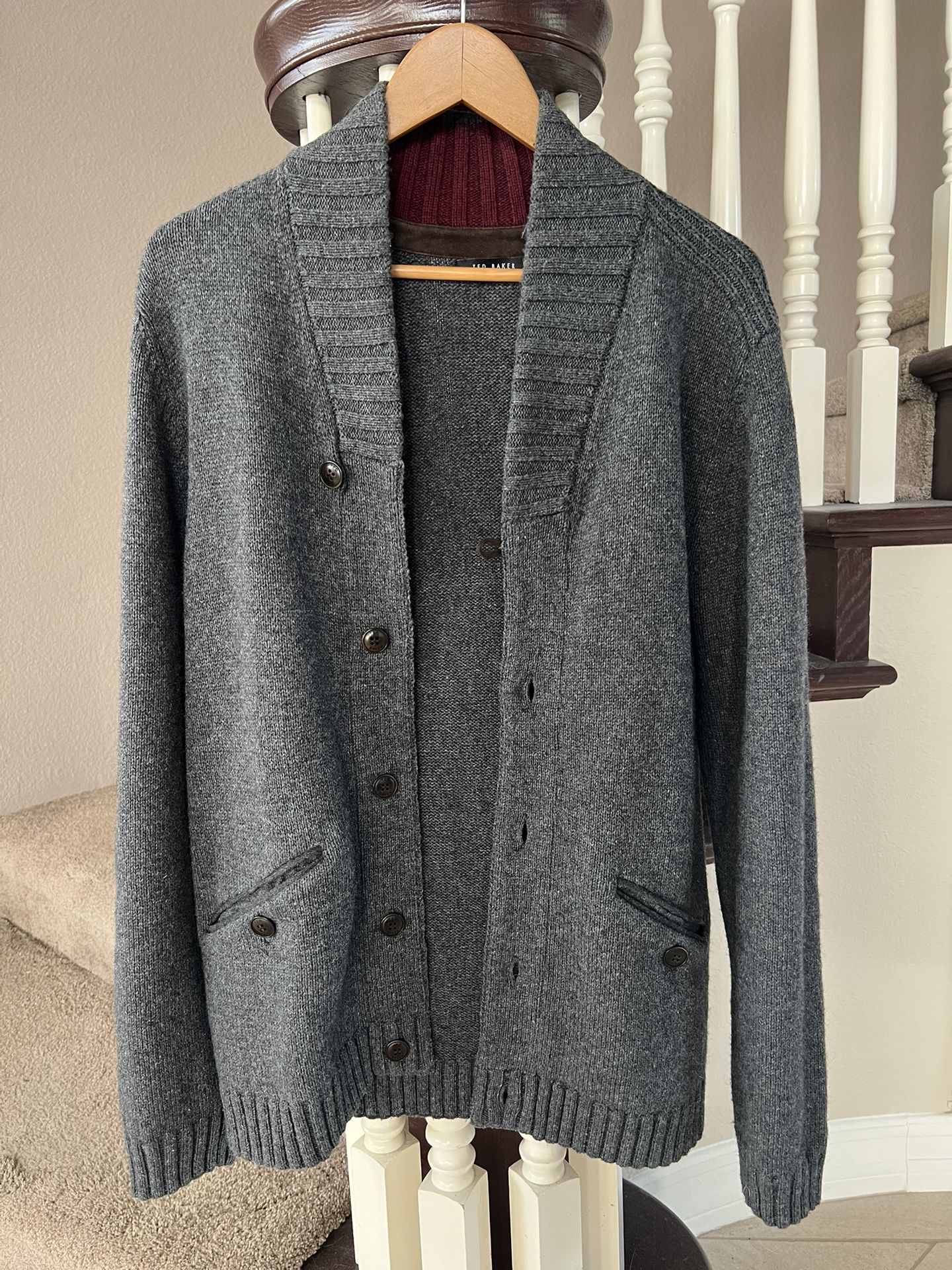TED BAKER Wool/Cotton Mens Cardigan size Large (4)