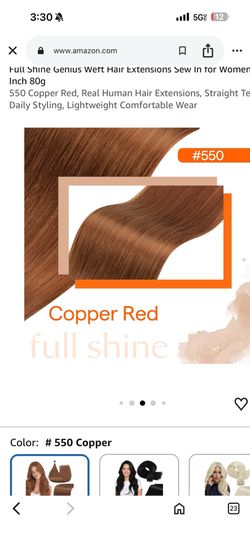 Dark Copper Red Genius Weft Extensions 22” Length