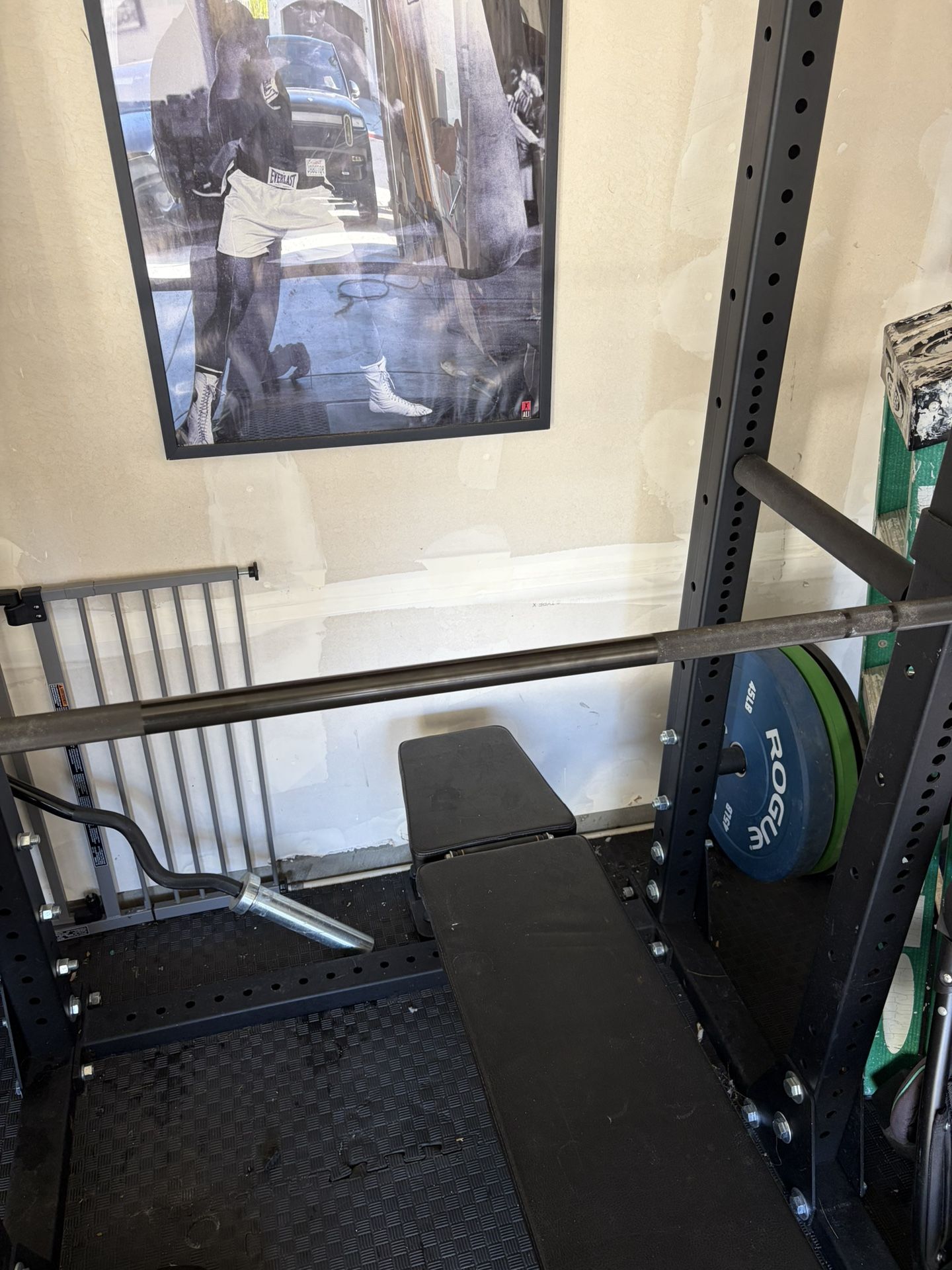 Rogue Monster Lite Matador Rack, Bench, Barbell, and Bumper Plate Sets - Like New