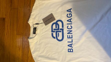 A white and blue Balenciaga shirt