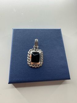 Vintage 925 Sterling Silver Black Onyx Pendant, Square Rope Border Statement Jewelry
