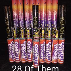 28 assorted confetti poppers in different sizes for $1.50 each see description
