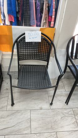 Pair of Black Metal Lattice Patio Chairs