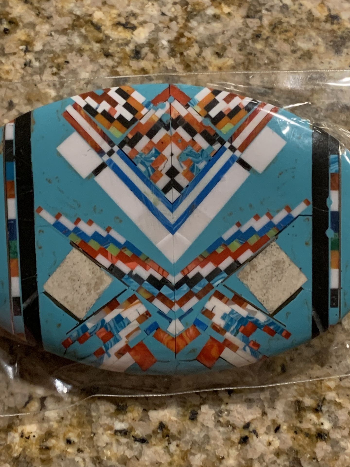 Turquoise And Other Gem Stone Inlaid Belt Buckle
