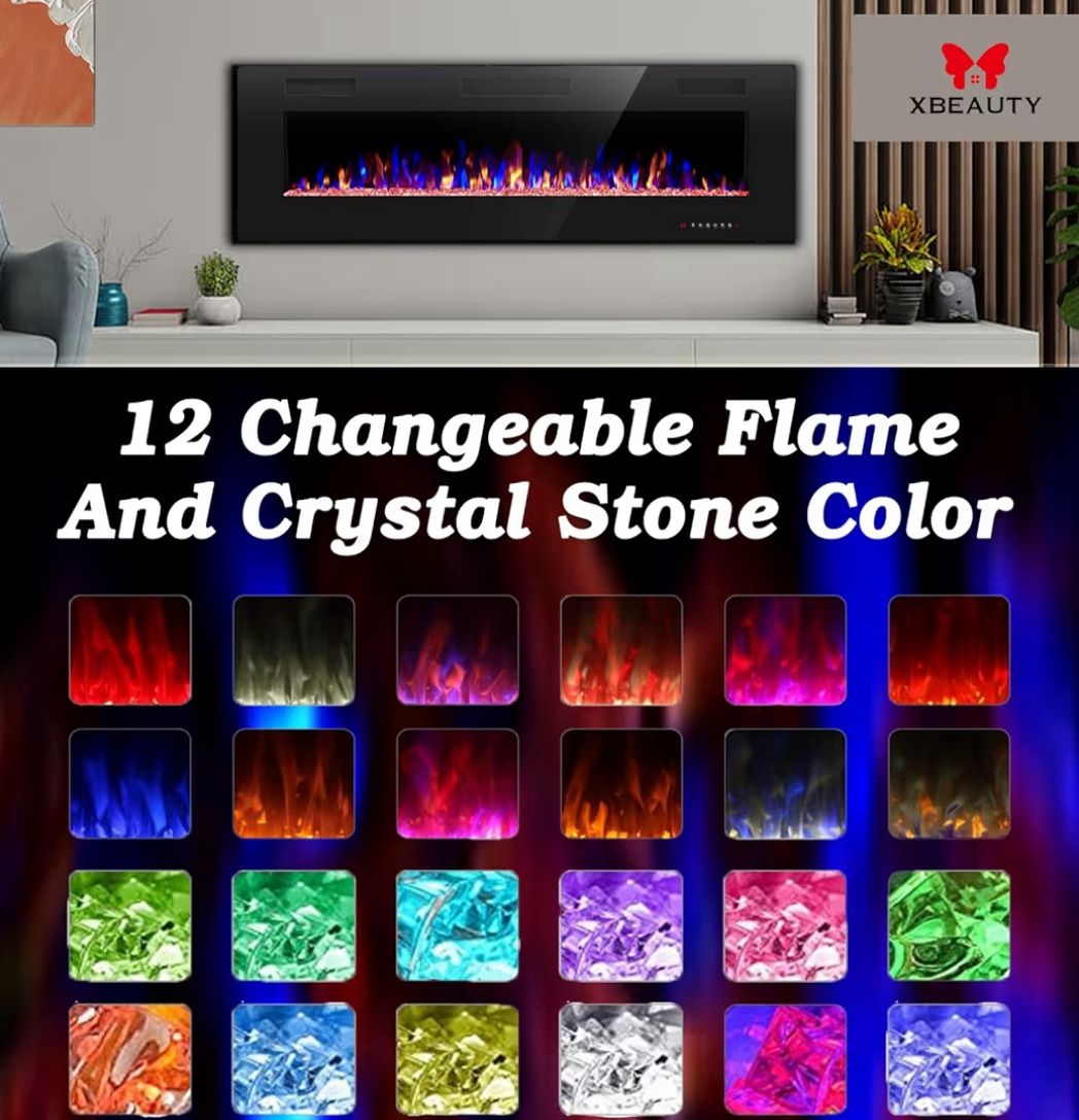 Black 50" Electric Fireplace in-Wall OR Recessed Wall