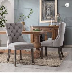 Velvet Tufted Dining Chairs Set of 2, Back Pull Ring Design with Nailhead Trim, Solid Wood Leg Upholstered Side Chairs for
Kitchen & Dining Room, Ligh
