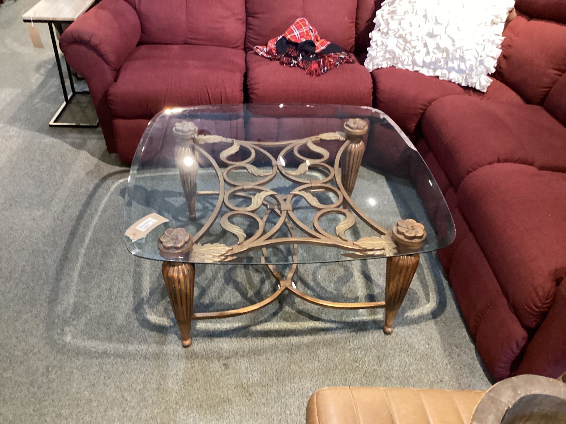 Gold Wooden Wrought Style Base W/ Square Glass Top As Is ( Wear & Tear)  SKU G31P27