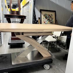 Modern Extendable Dining Table Wood Metal Base