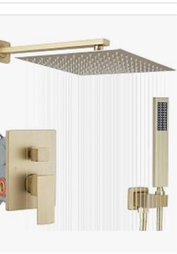 Brushed Gold Rain Shower System with Hand Shower