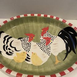 Farmhouse “Chicks Rule” ceramic serving platter / decor. 14x12x3 inch. Cottage/ country/ dining.