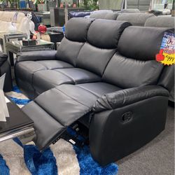 Black Manual Reclining 2pc Sofa And Loveseat On Sale!