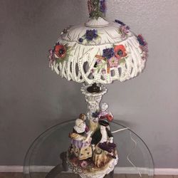 Vtg Von Scheirholz German Porcelain Figural Lamp w/ Lithophane Shade 30” Tall