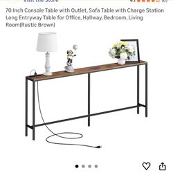 70 Inch Console Table with Outlet, Sofa Table with Charge Station