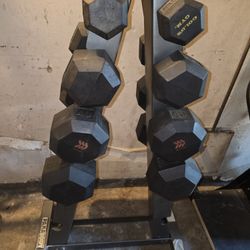 Rubber HEX Dumbbells & Rack