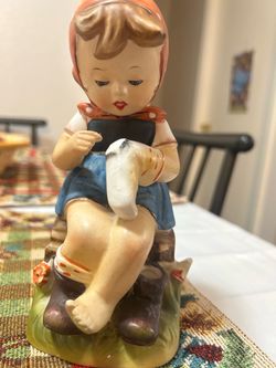 Vintage Girl Sewing Stocking Figurine – Retro Hand Painted Décor