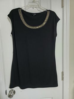 East 5th XL: Bling Collar Black Cap Sleeve Top
