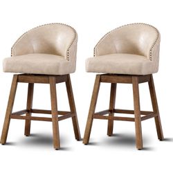 Modern Bar Stools Set of 2, Upholstered Counter Height Bar Stools with Back, 28 Inch Swivel Bar F-28(small damage)