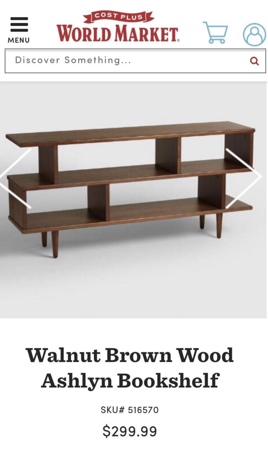 Cost Plus World Market Walnut Brown Wood Ashlyn Bookshelf, Mid Century Style
