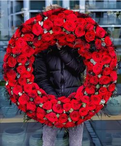 Funeral arrangements any color made with fresh flowers